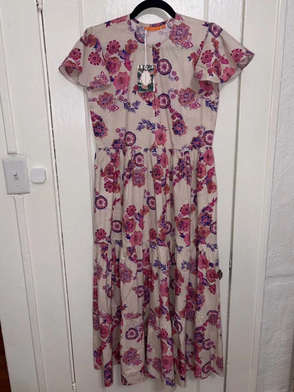 Oliphant Cream Maxi Dress with Pink & Purple Floral Print - Picture 5 of 5